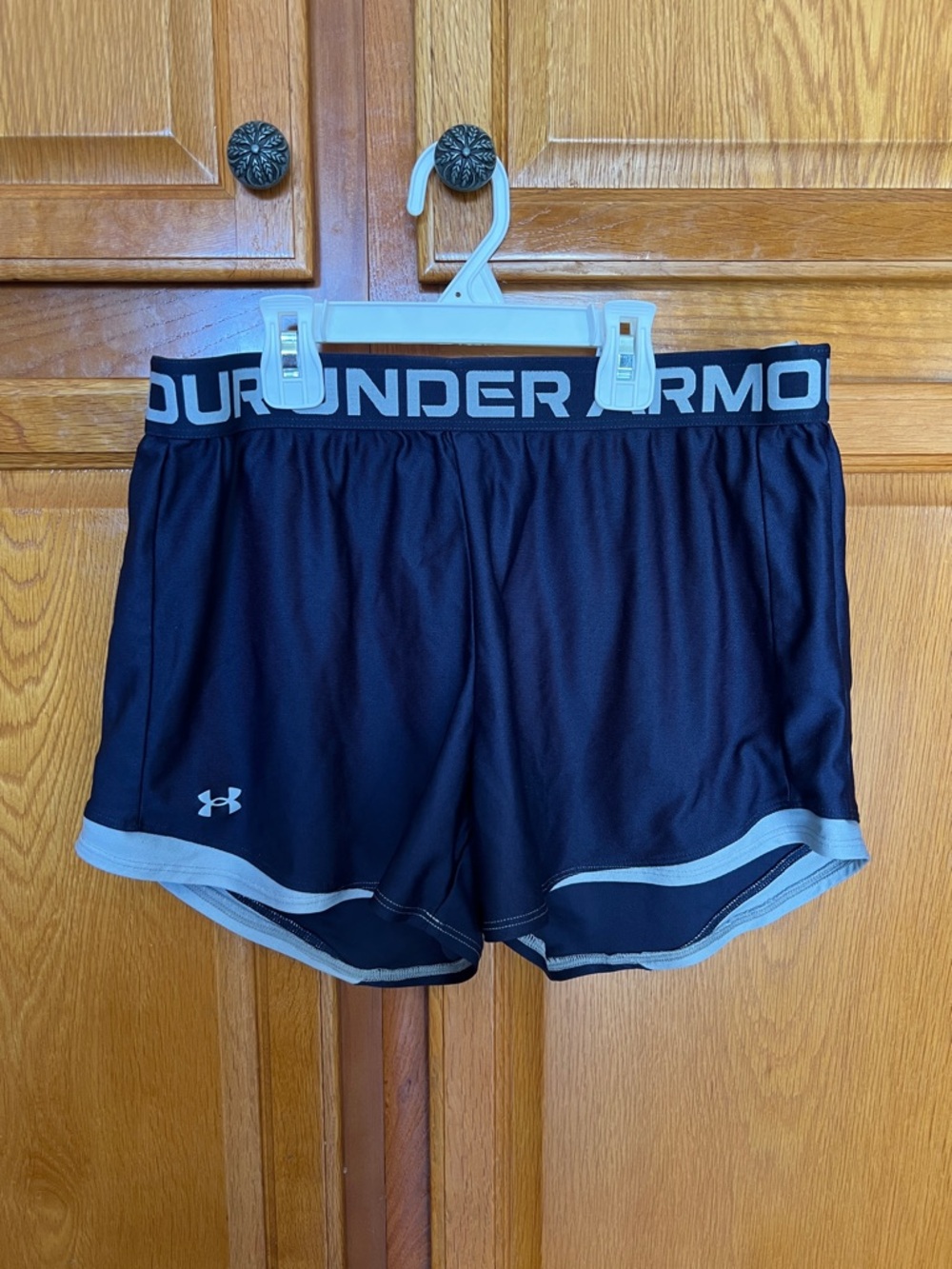 Under Armour Women's Black Athletic Shorts with Light Gray Trim